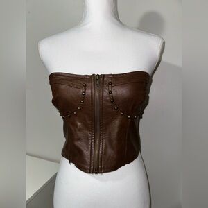Brown leather crop top